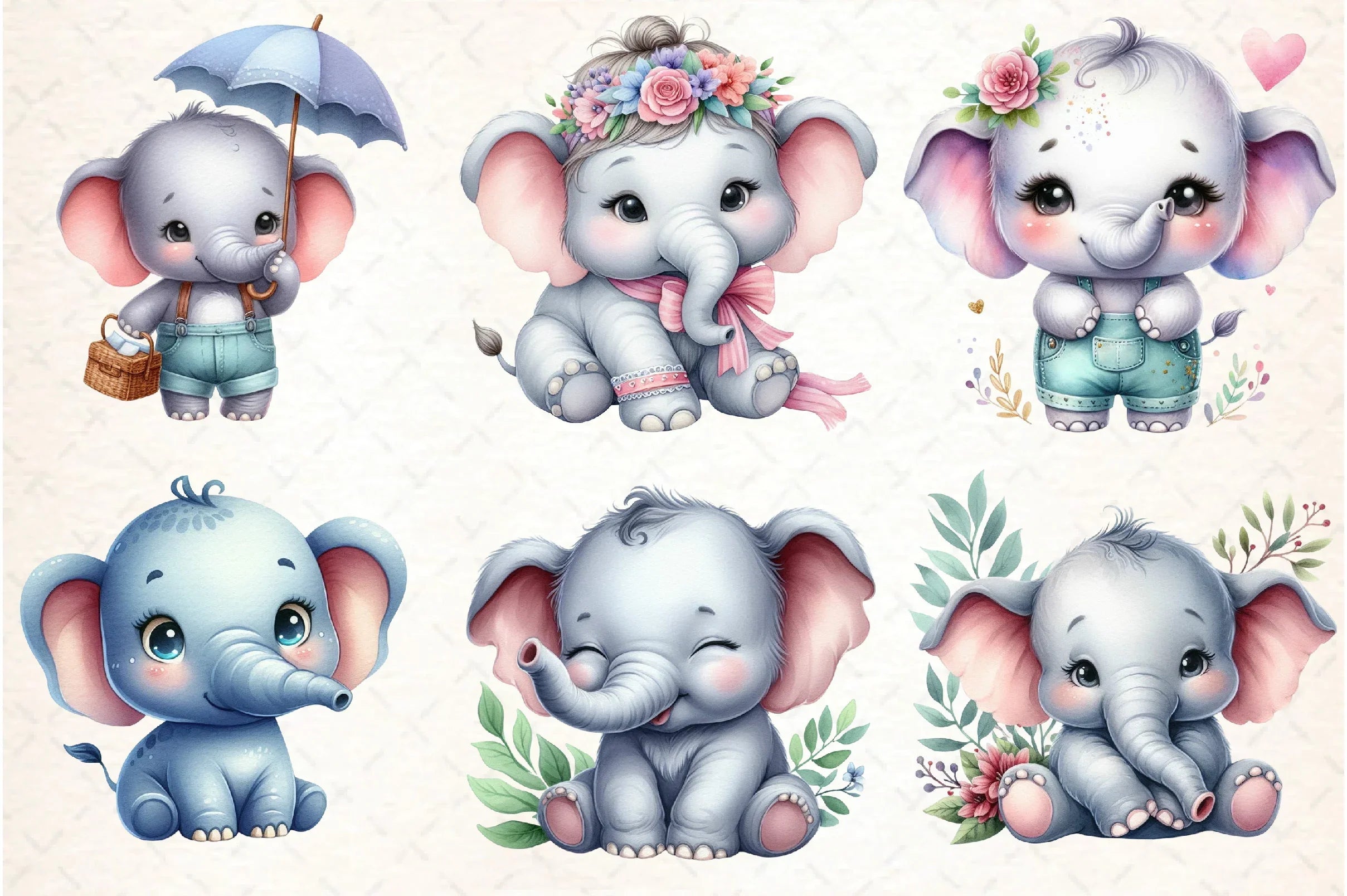 Cute Baby Elephant Clipart Bundle - CraftNest - Digital Crafting and Art