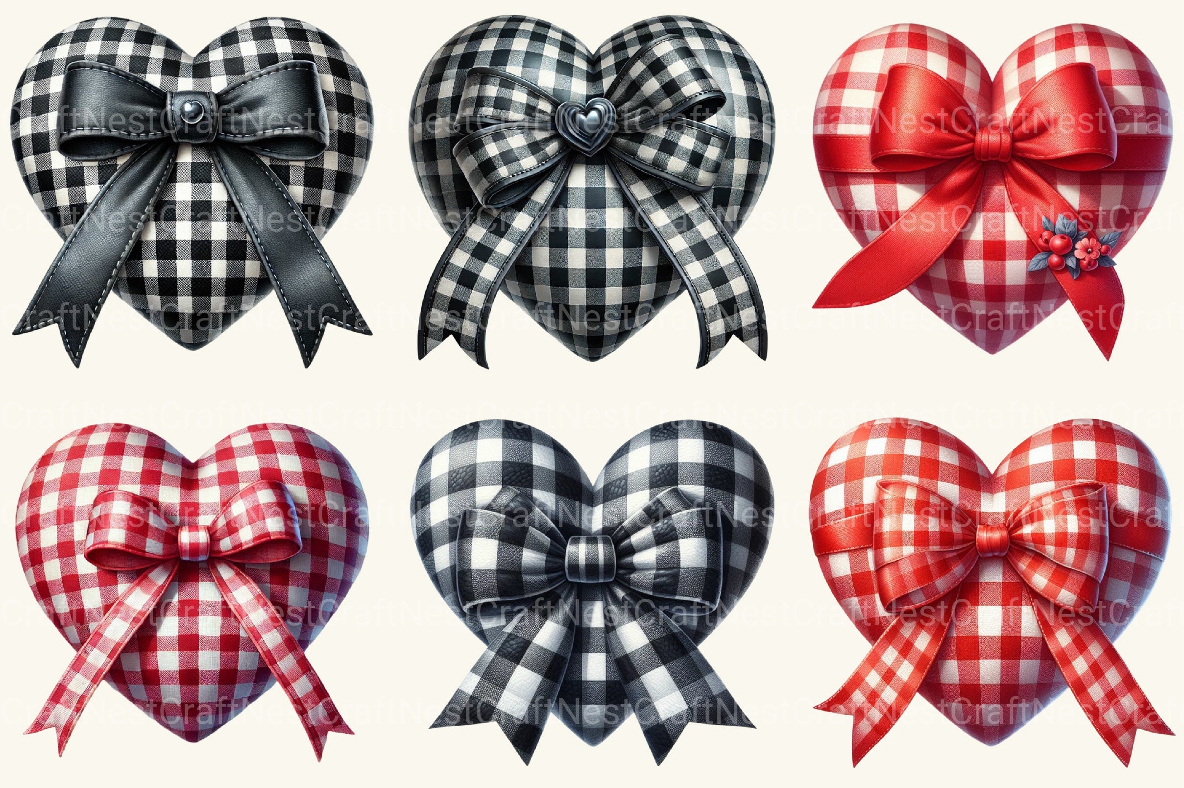 Valentine Gingham Hearts Clipart Bundle - CraftNest - Digital Crafting and Art