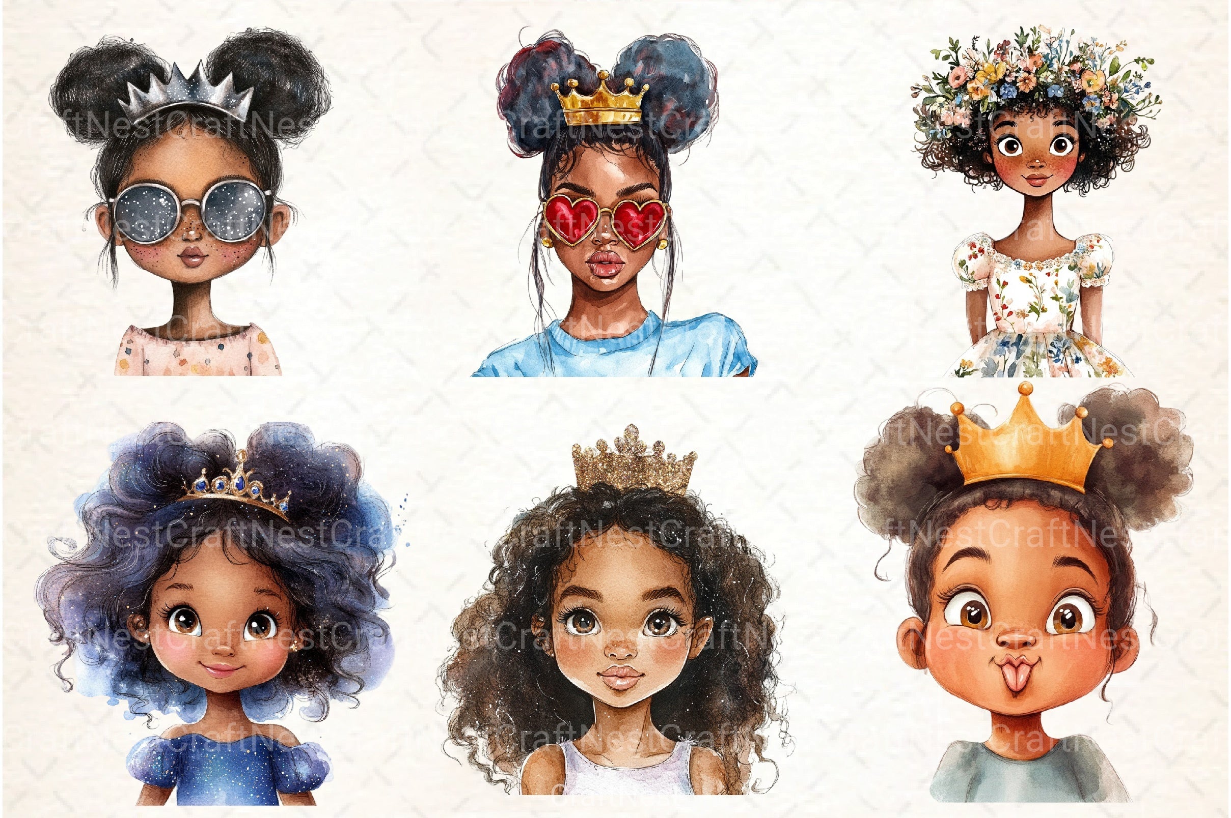 Quirky African American Girl Crown Clipart Bundle - CraftNest - Digital Crafting and Art