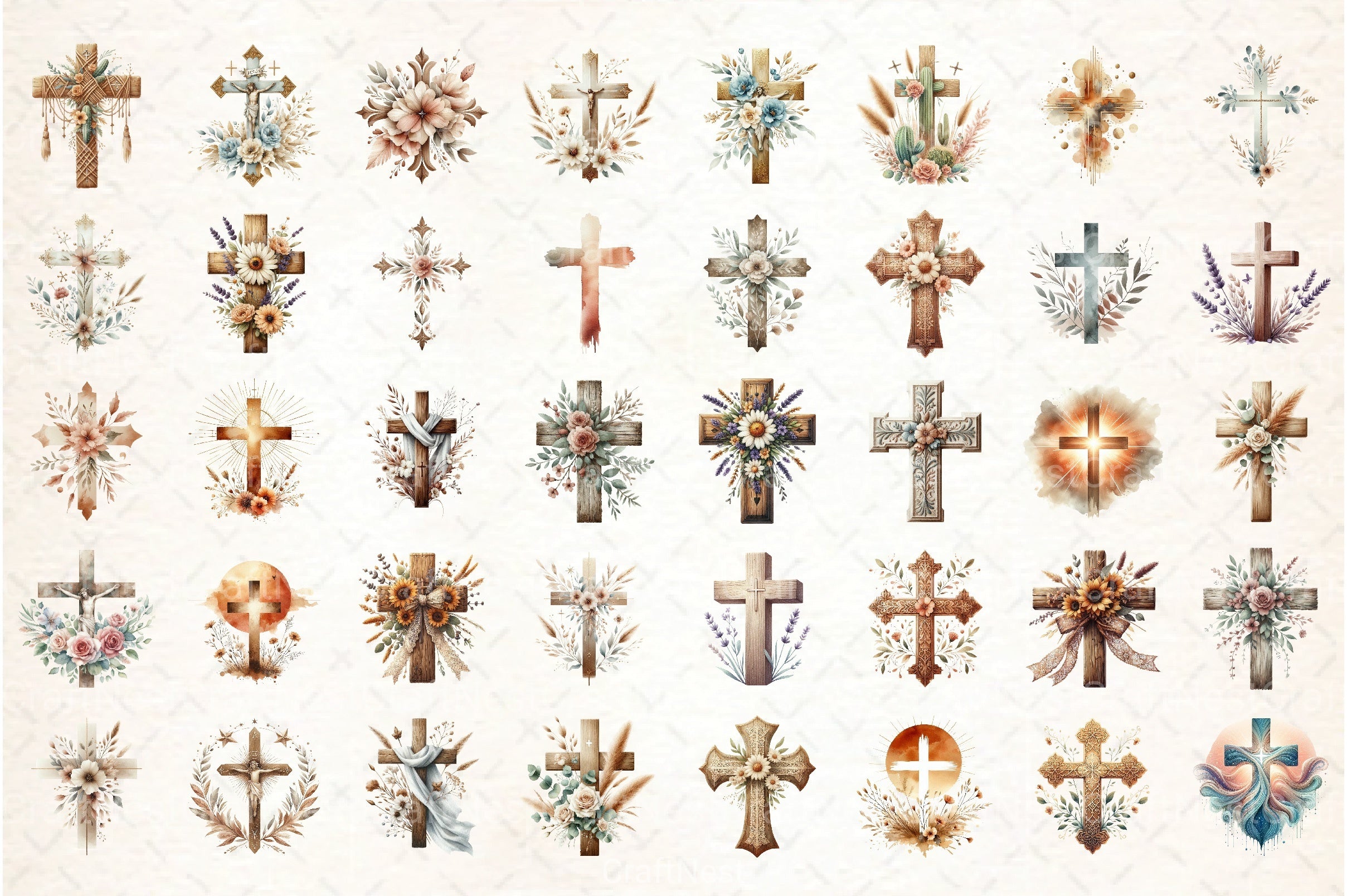 Boho Jesus Cross Clipart Bundle - CraftNest - Digital Crafting and Art