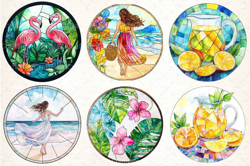 Round Stained Glass Summer Clipart Bundle 99 - CraftNest - Digital Crafting and Art