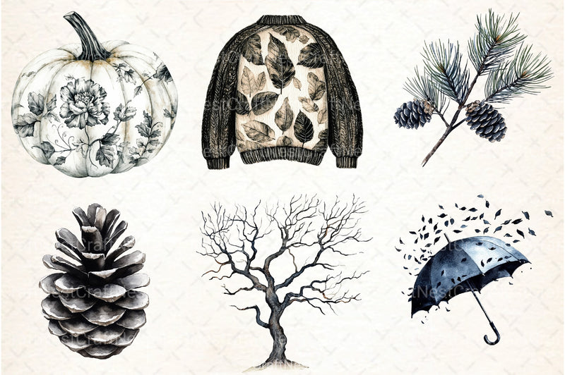 Black & White Autumn Clipart Bundle 1 - CraftNest - Digital Crafting and Art