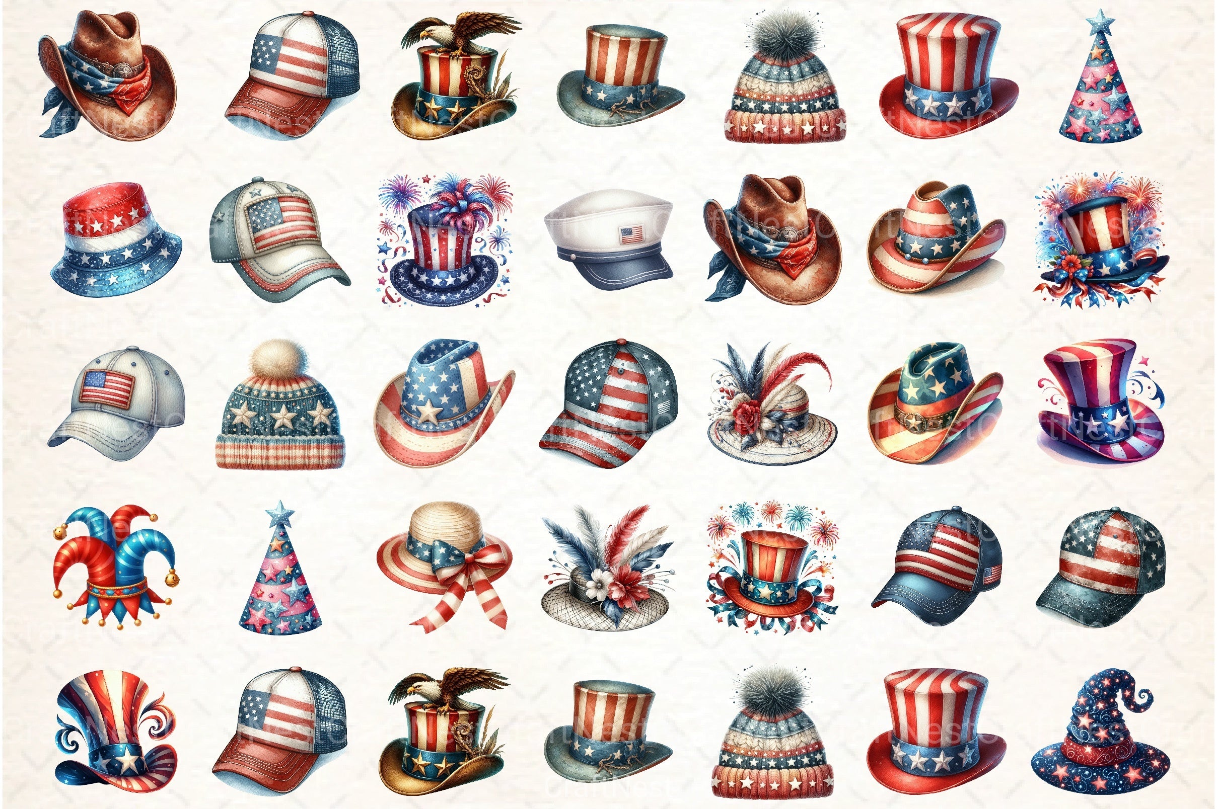 4th of July USA Patriotic Hat Clipart Bundle - CraftNest - Digital Crafting and Art