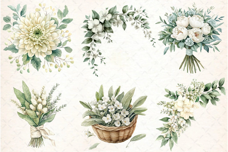 Sage Green and Ivory Floral Clipart Bundle - CraftNest - Digital Crafting and Art