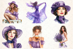 Purple Summer Vintage Woman Clipart Bundle - CraftNest - Digital Crafting and Art