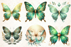 Green Gold Butterflies Clipart Bundle - CraftNest - Digital Crafting and Art