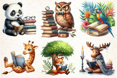 Animals Reading Books Clipart Bundle - CraftNest - Digital Crafting and Art