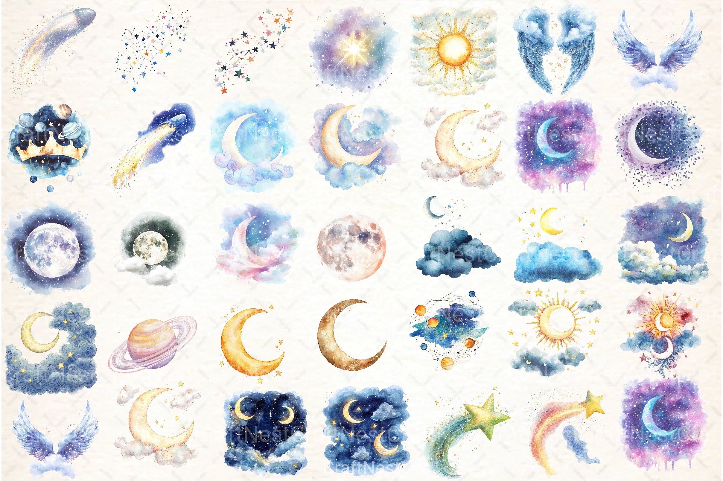 Whimsical Celestial Clipart Bundle - CraftNest - Digital Crafting and Art