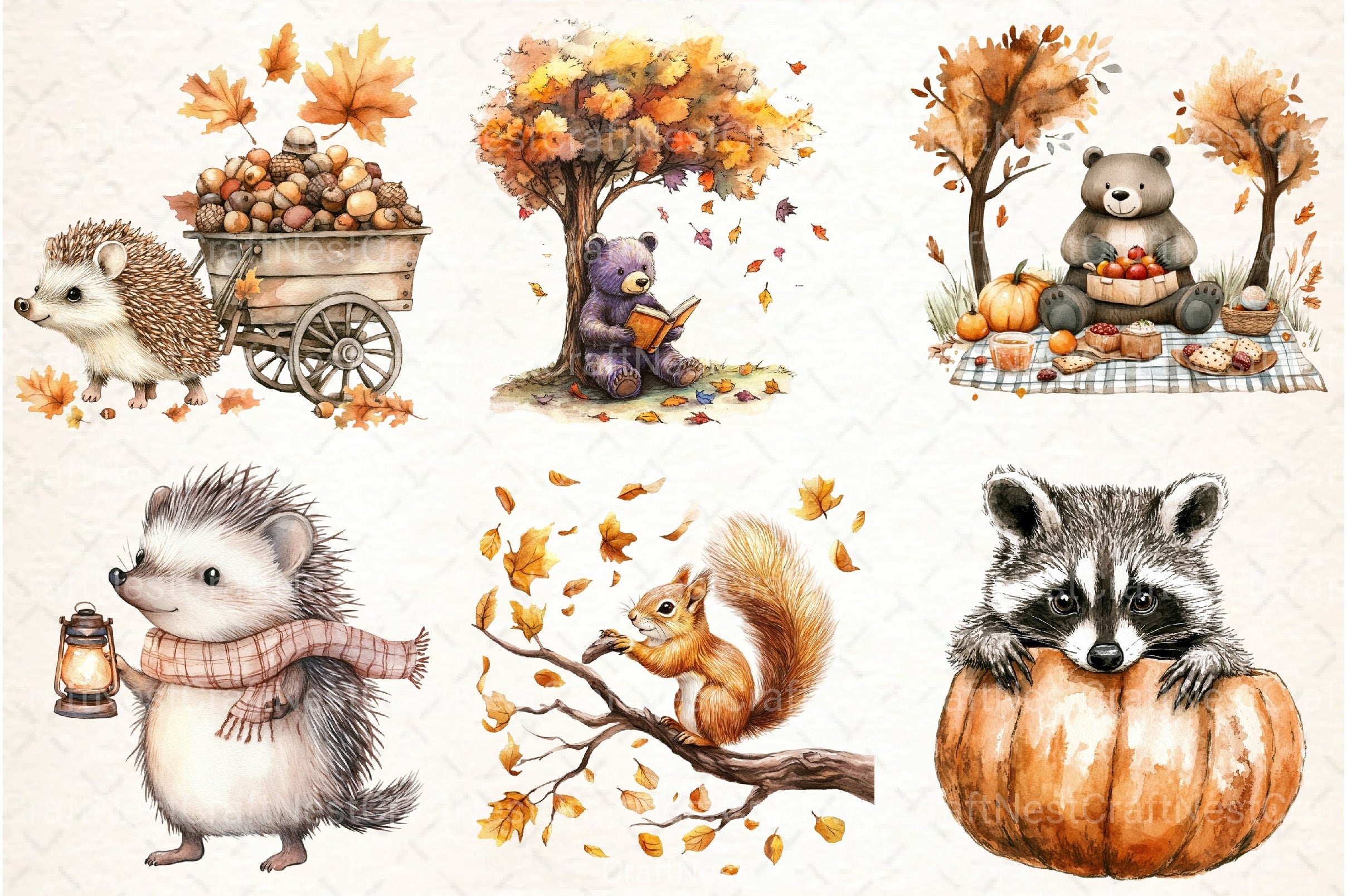 Autumn Cute Animals Clipart Bundle 55 - CraftNest - Digital Crafting and Art