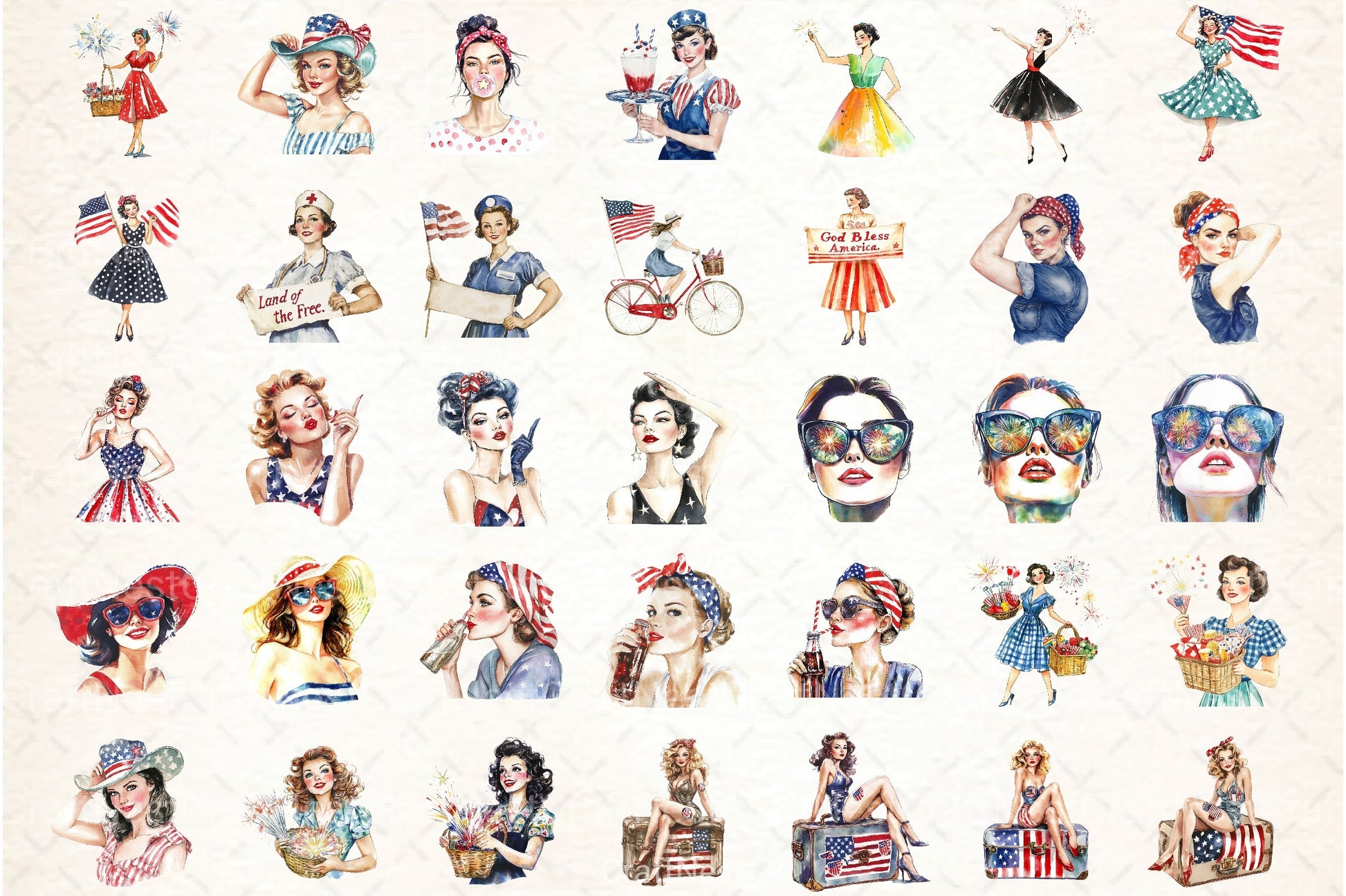 Retro Woman 4th of July Clipart Bundle - CraftNest - Digital Crafting and Art