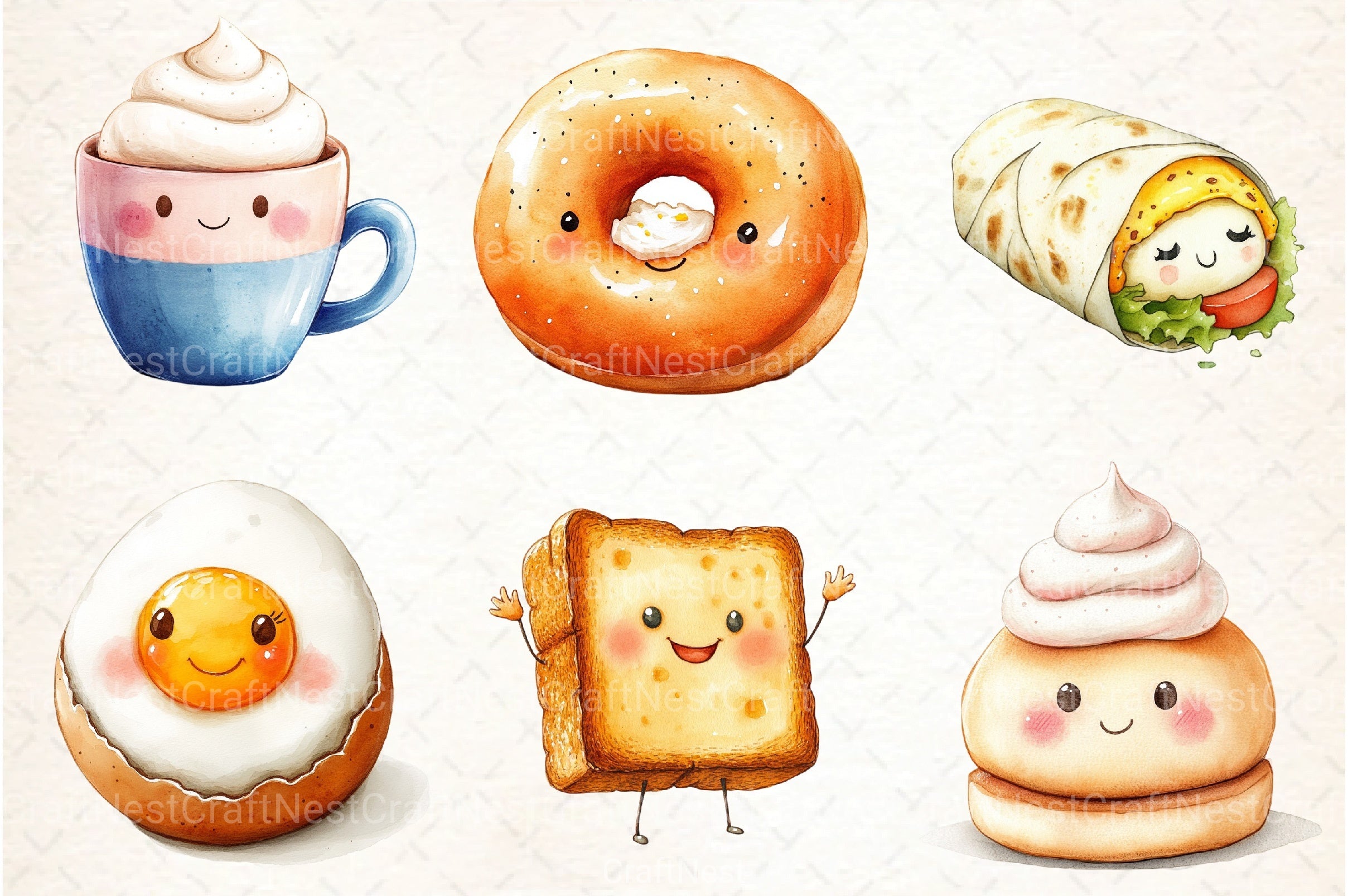 Kawaii Breakfast Clipart Bundle - CraftNest - Digital Crafting and Art