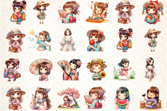 Japanese Summer Girls Clipart Bundle - CraftNest - Digital Crafting and Art