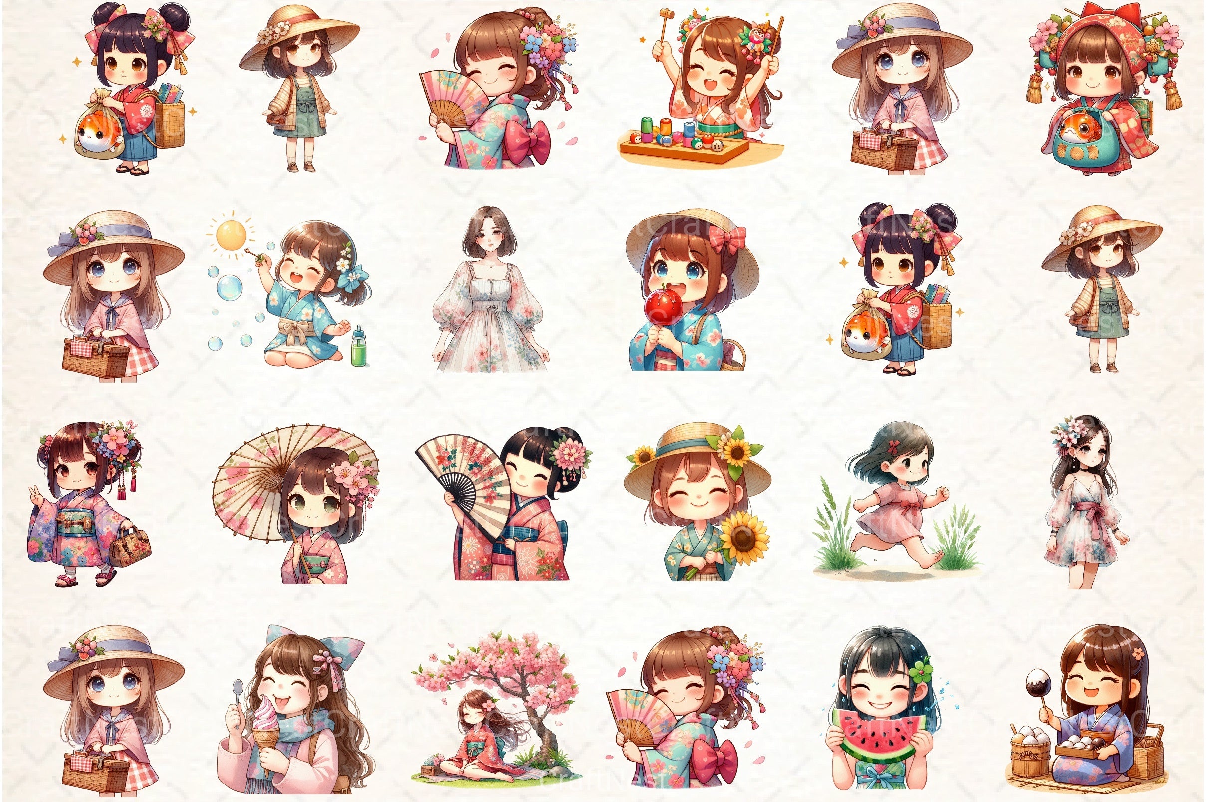 Japanese Summer Girls Clipart Bundle - CraftNest - Digital Crafting and Art