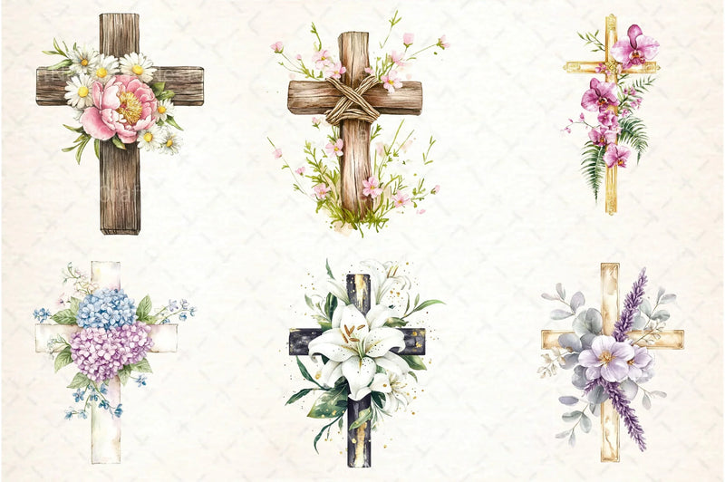 Floral Cross Clipart Bundle - CraftNest - Digital Crafting and Art