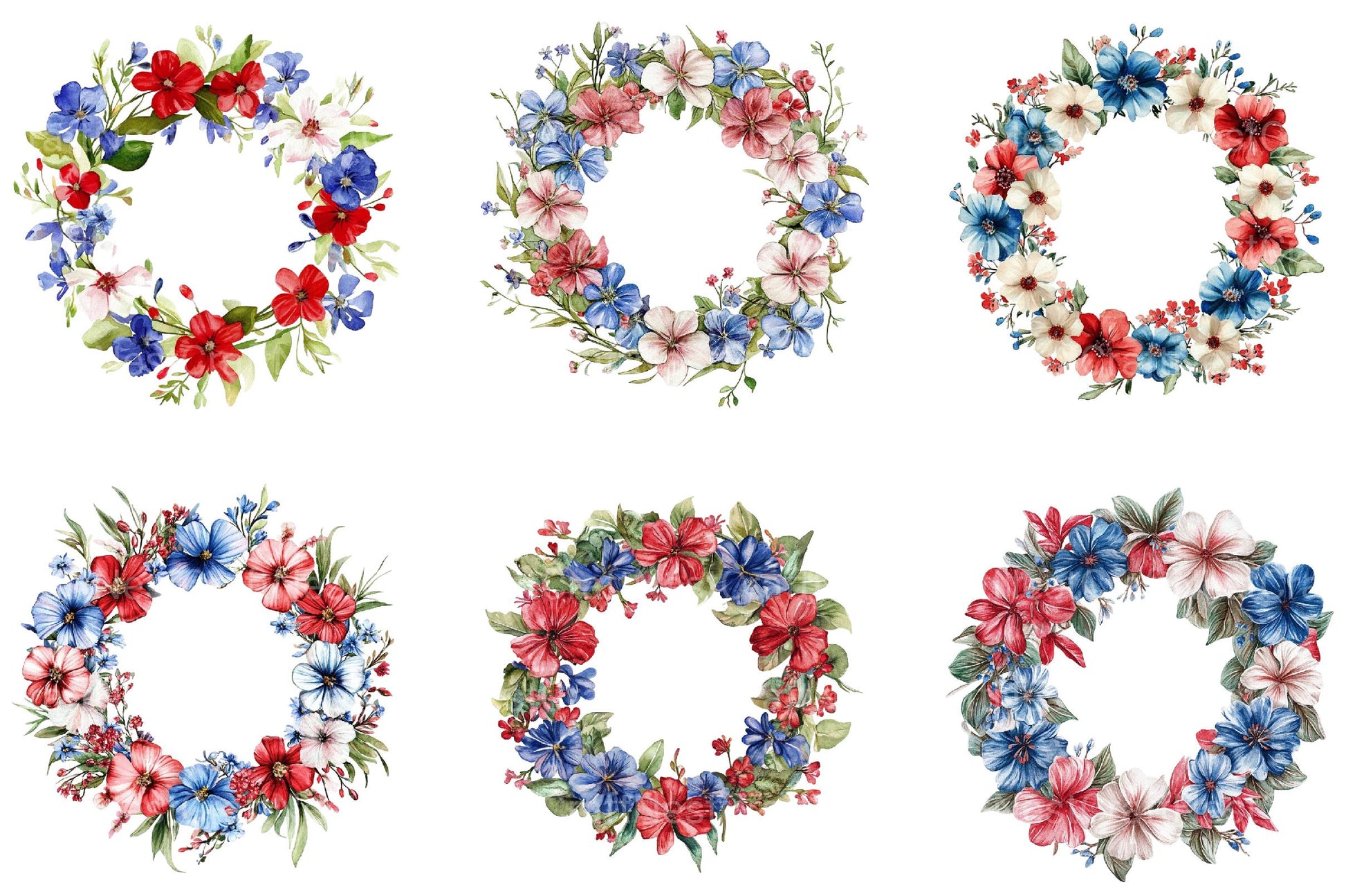 4th of July Flower Wreath Sublimation Clipart - CraftNest - Digital Crafting and Art