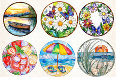 Round Stained Glass Summer Clipart Bundle 8 - CraftNest - Digital Crafting and Art