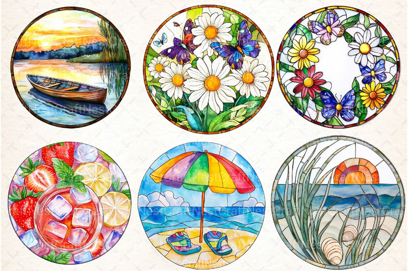 Round Stained Glass Summer Clipart Bundle 8 - CraftNest - Digital Crafting and Art