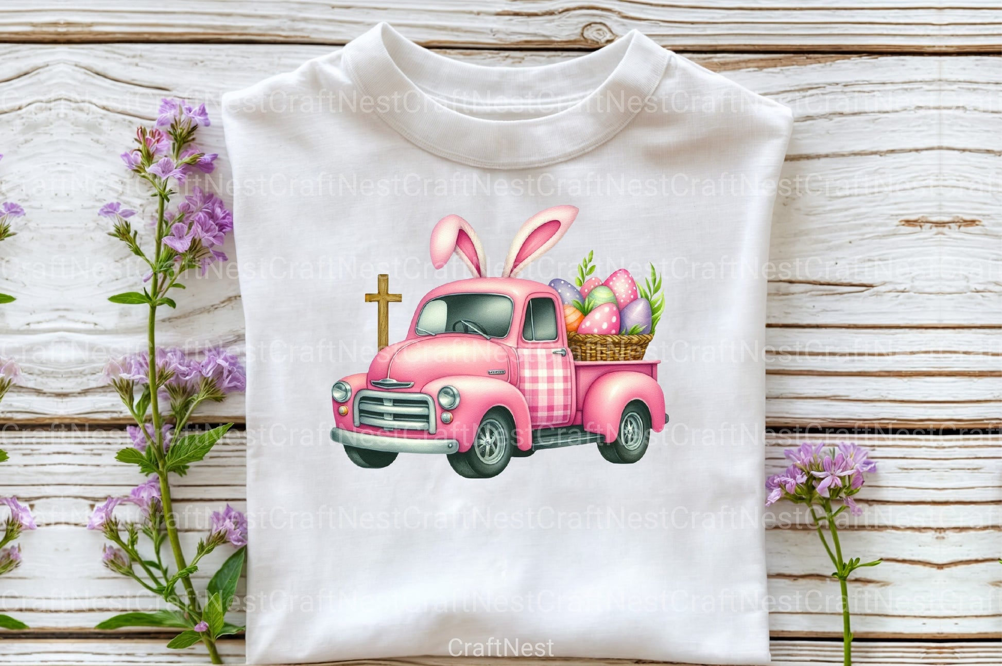 Pink Checkered Truck with Bunny Ears Clipart Bundle 4 - CraftNest - Digital Crafting and Art