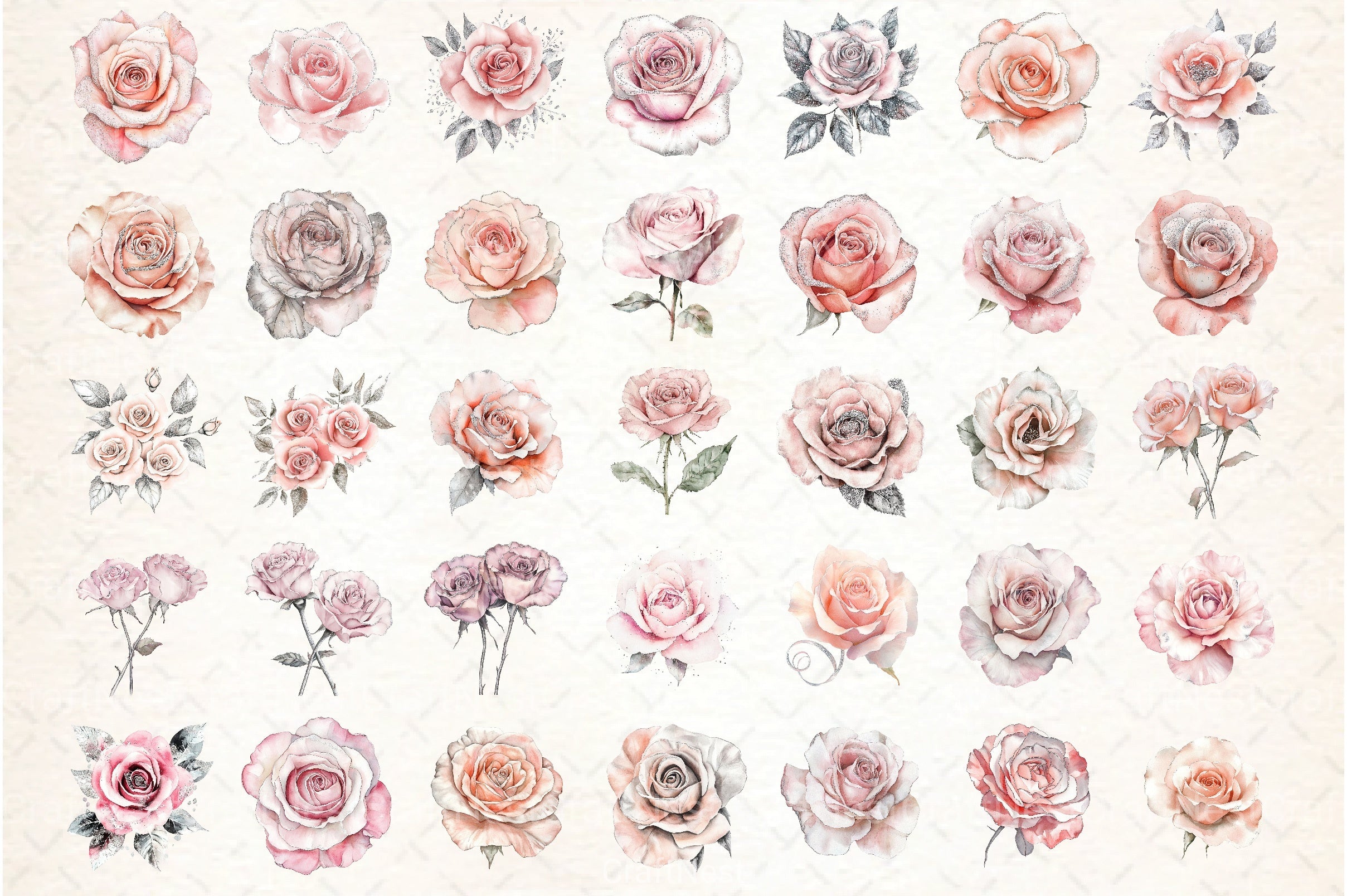 Blush and Silver Glam Roses Clipart Bundle 4 - CraftNest - Digital Crafting and Art
