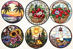Round Stained Glass Summer Clipart Bundle 10 - CraftNest - Digital Crafting and Art