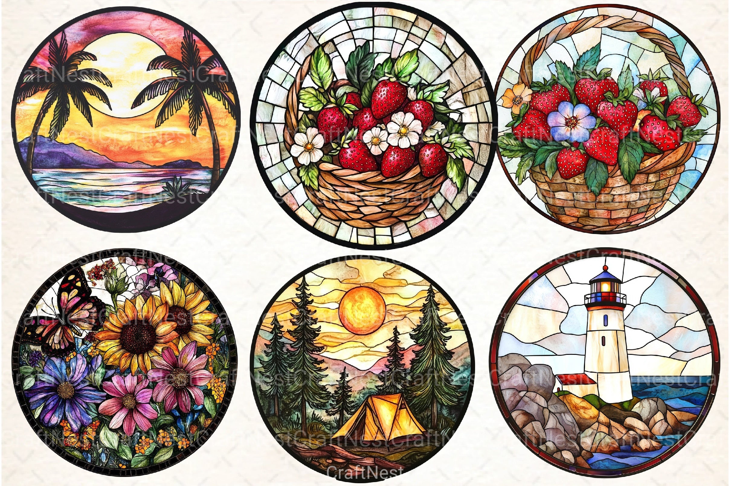 Round Stained Glass Summer Clipart Bundle 10 - CraftNest - Digital Crafting and Art