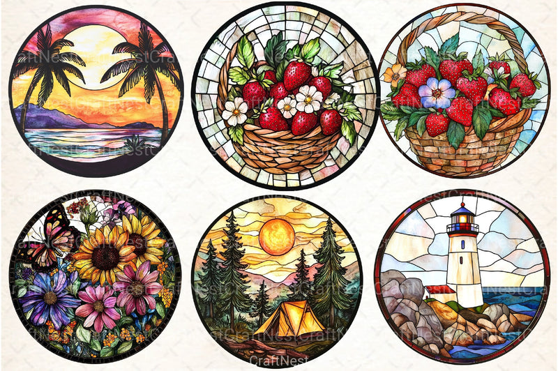 Round Stained Glass Summer Clipart Bundle 10 - CraftNest - Digital Crafting and Art