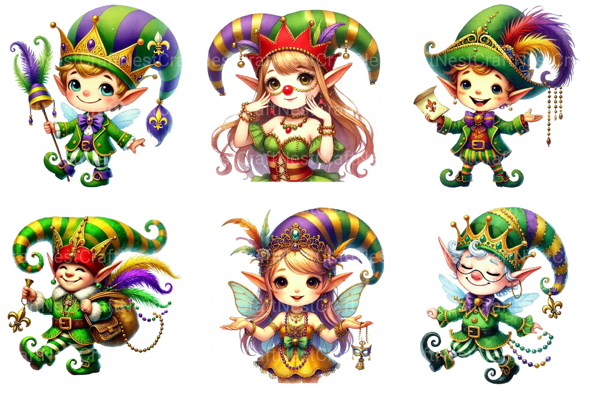 Mardi Gras Elves Clipart Bundle - CraftNest - Digital Crafting and Art