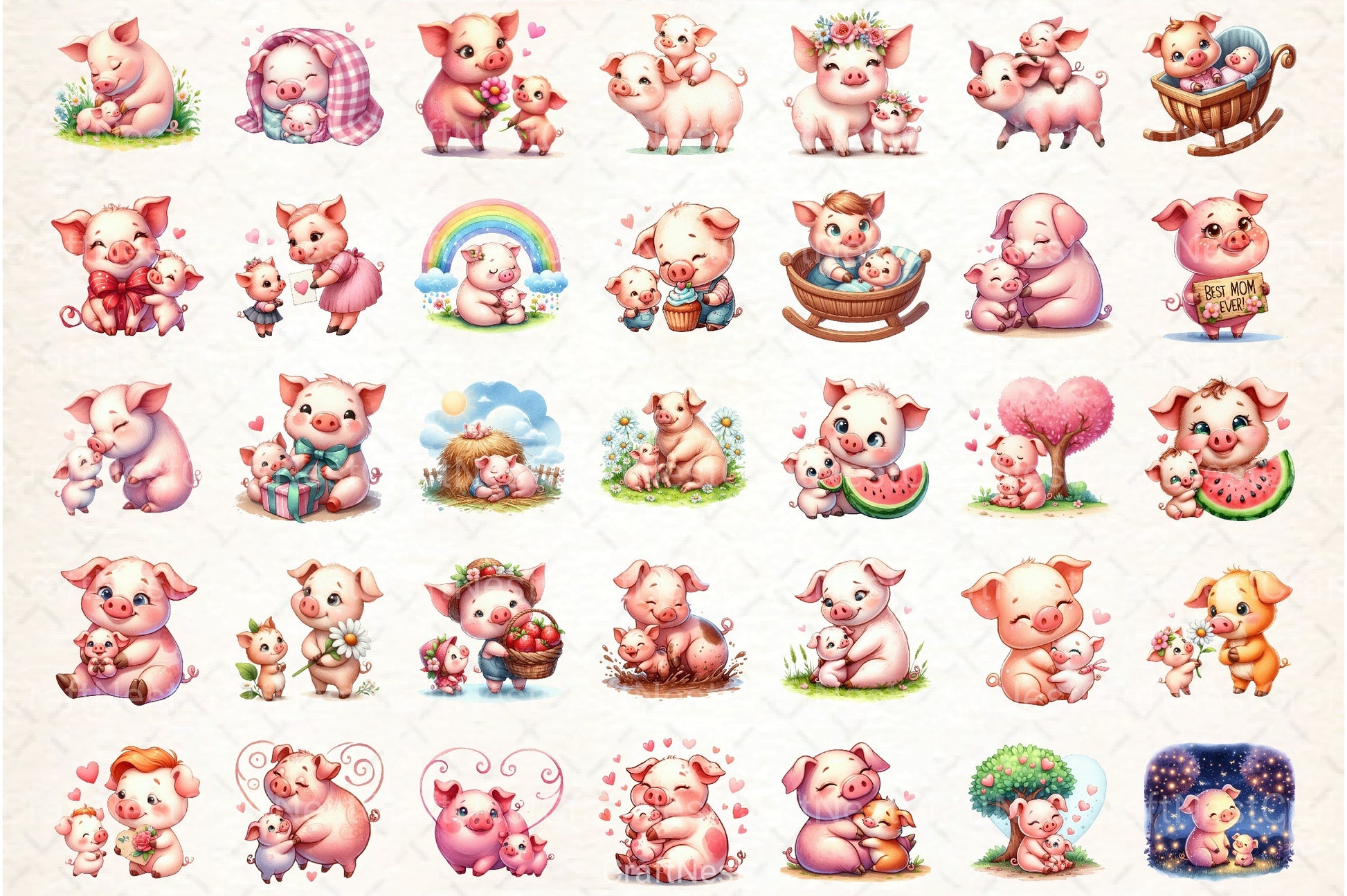 Pig Mother's Day Clipart Bundle - CraftNest - Digital Crafting and Art