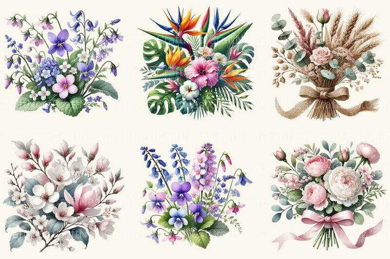 Flower Bouquet Clipart Bundle - CraftNest - Digital Crafting and Art