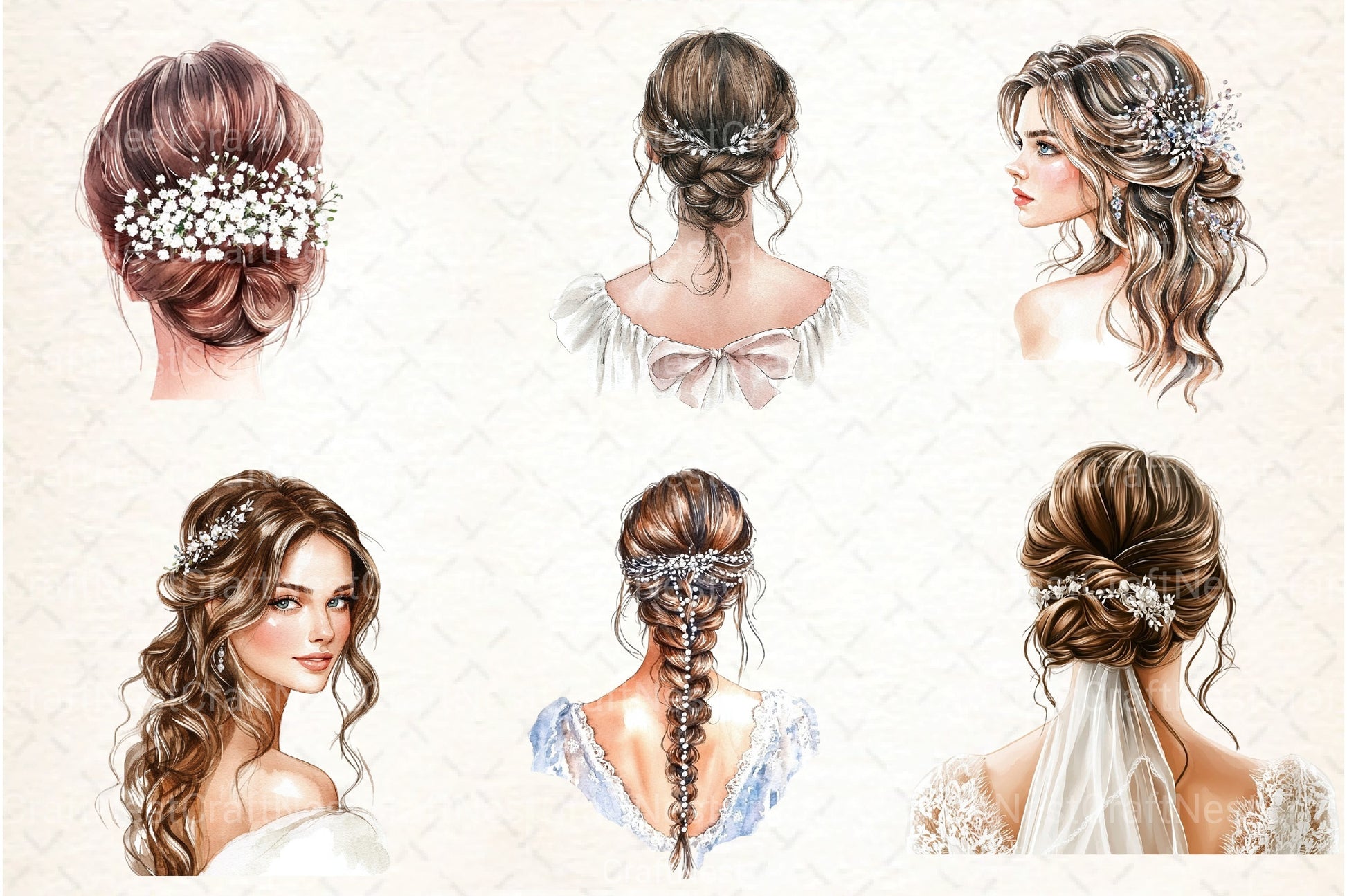 Beautiful Bridal Hairstyle Clipart Bundle - CraftNest - Digital Crafting and Art