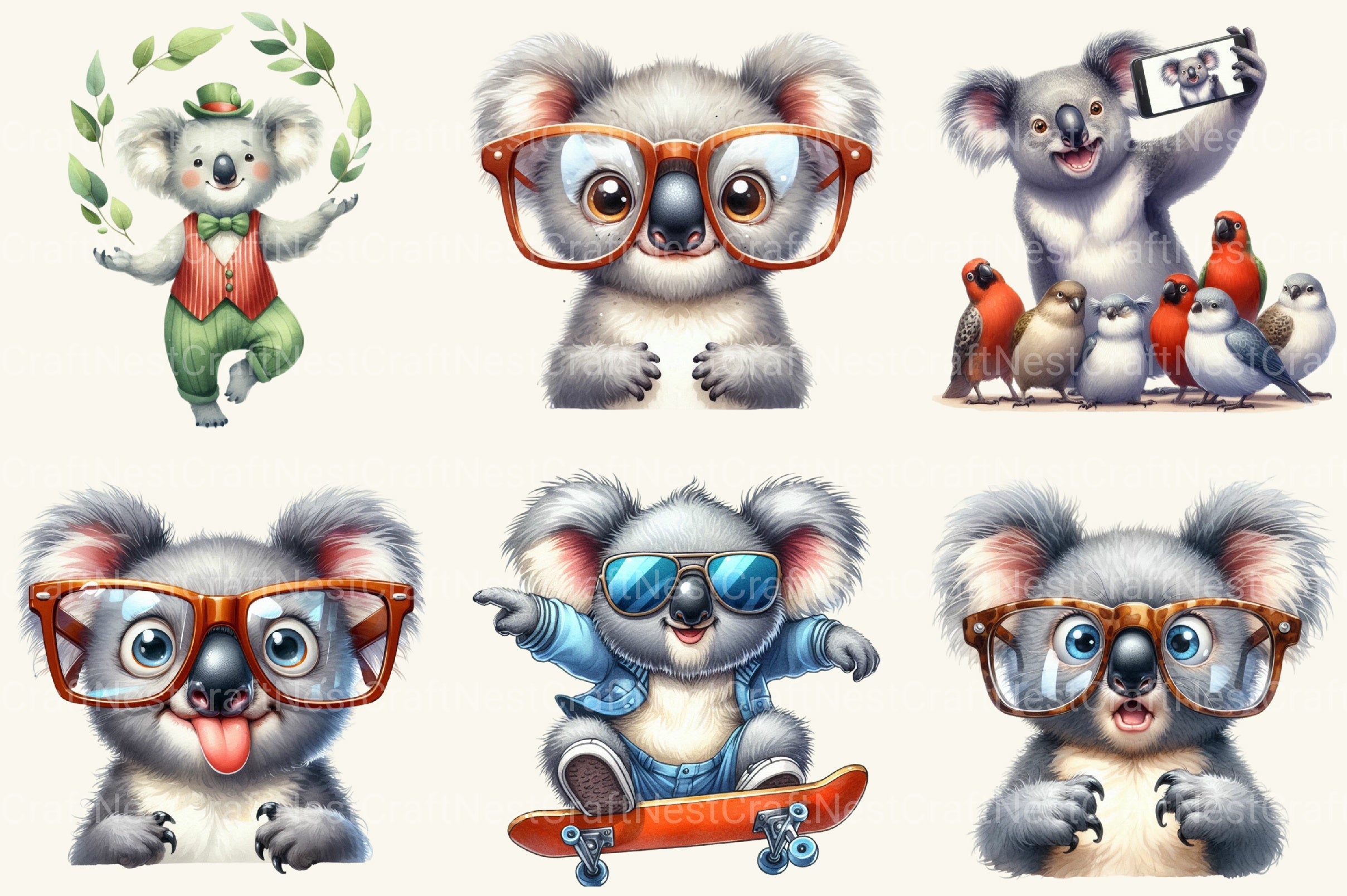 Funny Koala Clipart Bundle - CraftNest - Digital Crafting and Art