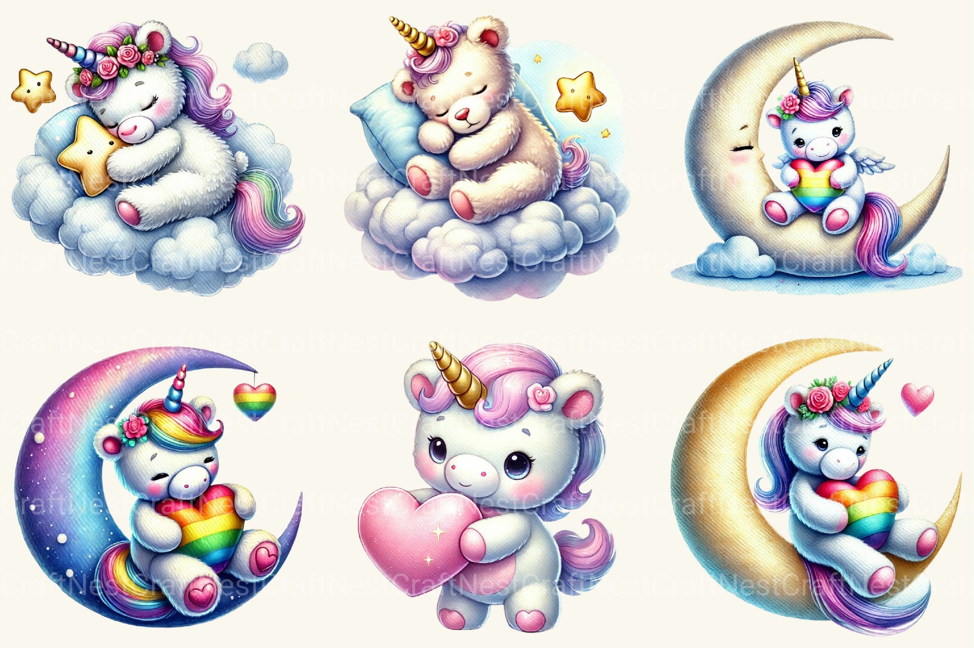 Unicorn Teddy Bear Clipart Bundle - CraftNest - Digital Crafting and Art