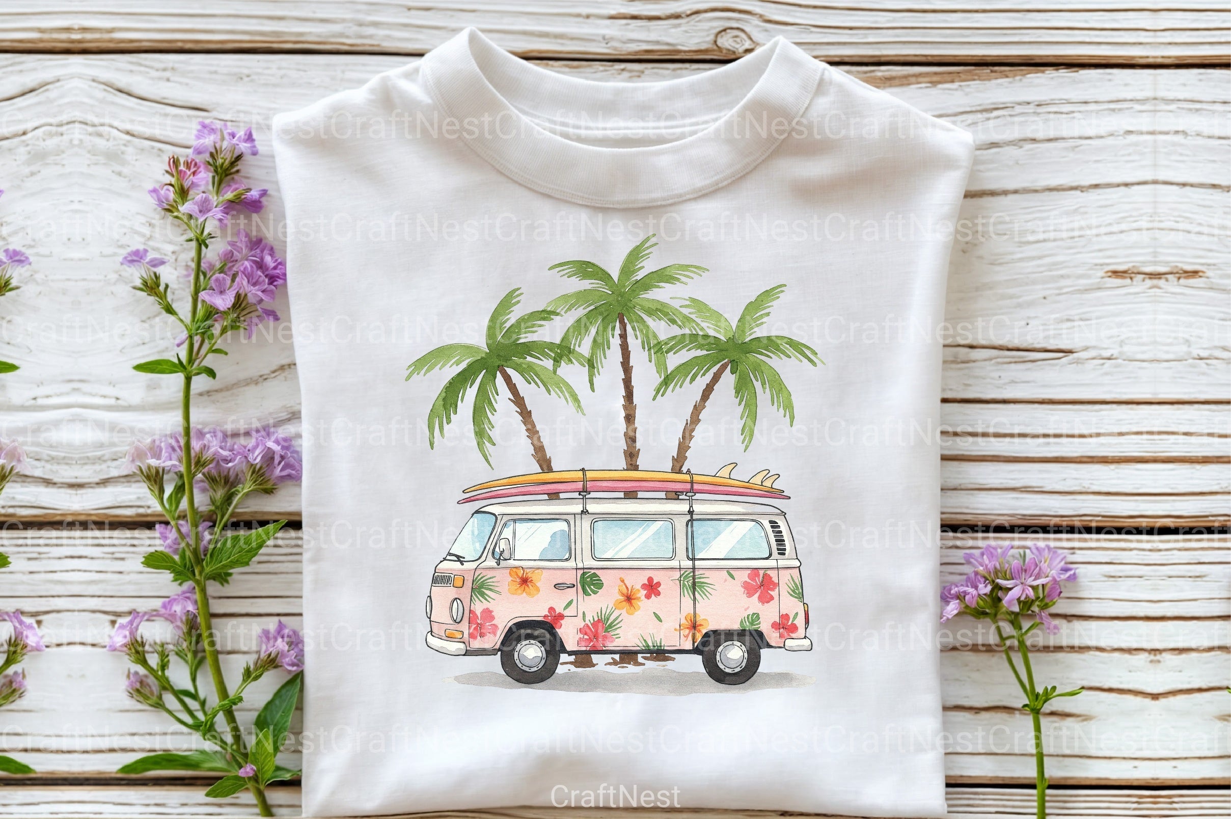 Vintage Van with Surfboards Clipart Bundle 2 - CraftNest - Digital Crafting and Art
