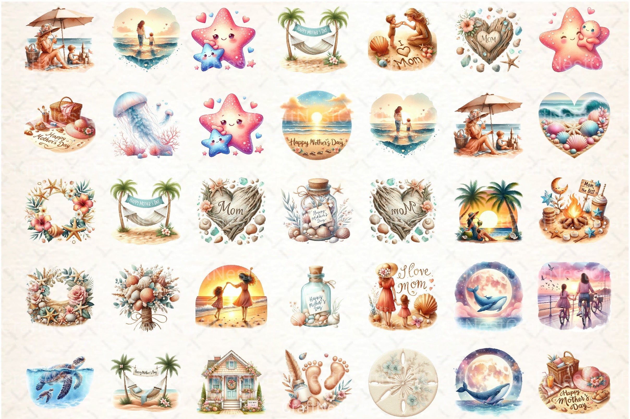Mother's Day Beach Clipart Bundle - CraftNest - Digital Crafting and Art