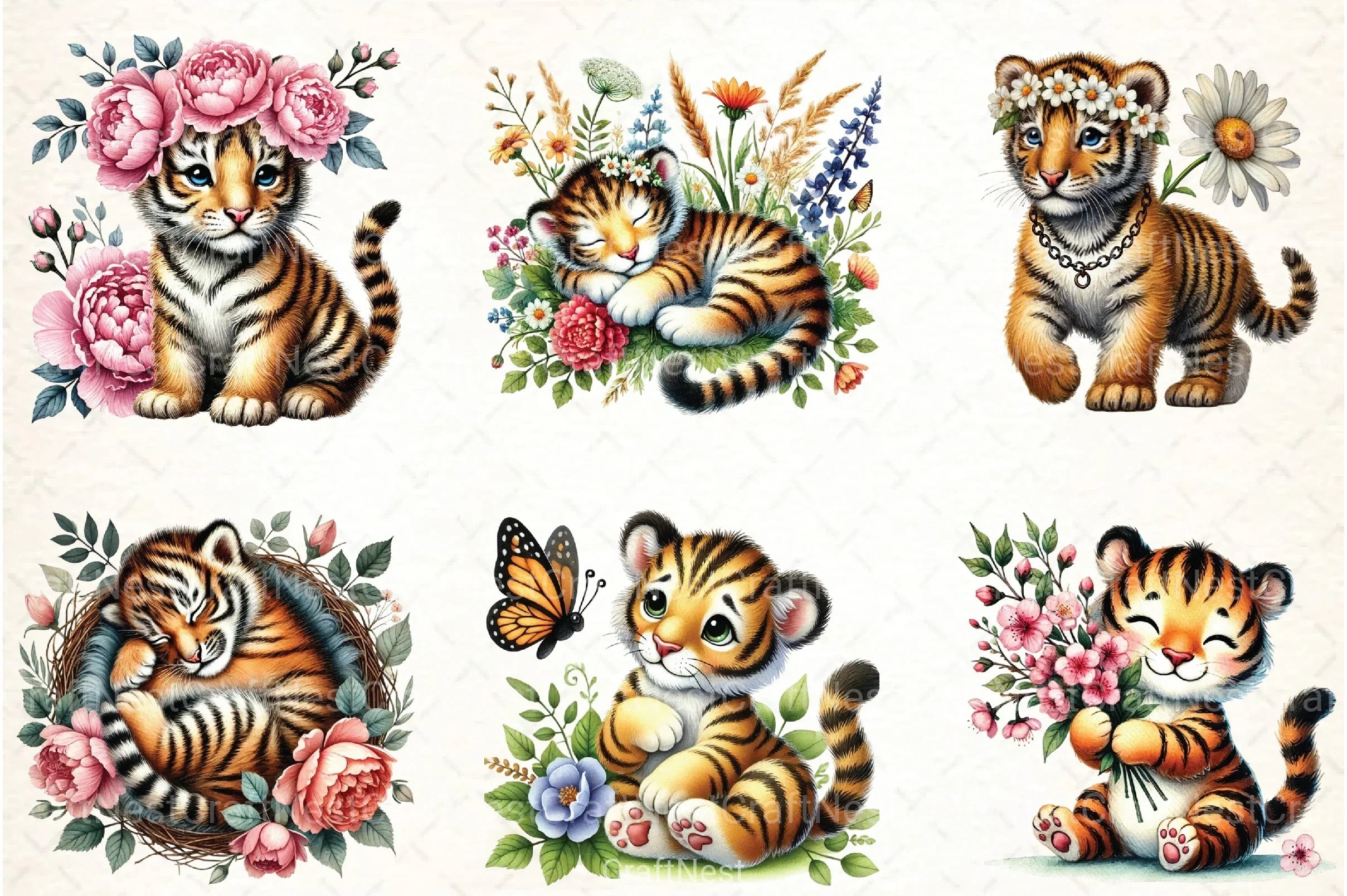 Cute Spring Tiger Clipart Bundle 33 - CraftNest - Digital Crafting and Art