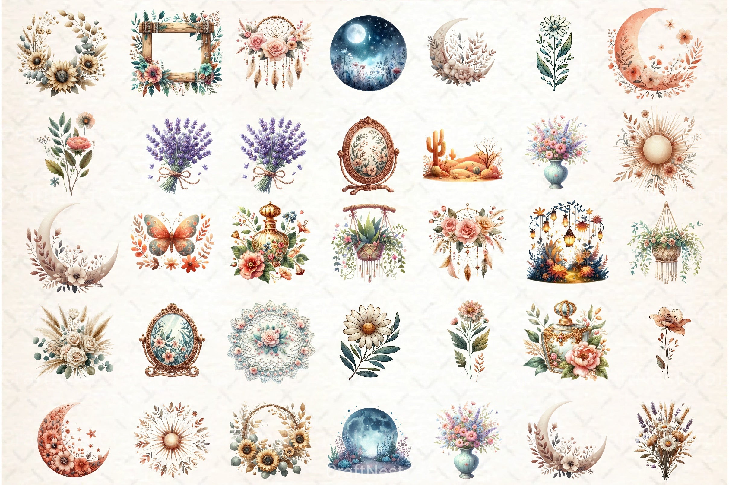 Boho Flower Art Design Clipart Bundle - CraftNest - Digital Crafting and Art