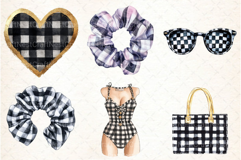 Luxury Black Gingham Summer Clipart Bundle 99 - CraftNest - Digital Crafting and Art