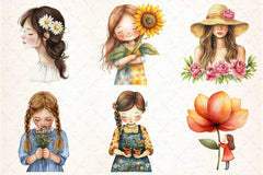 Cute Girl with Flowers Clipart Bundle - CraftNest - Digital Crafting and Art
