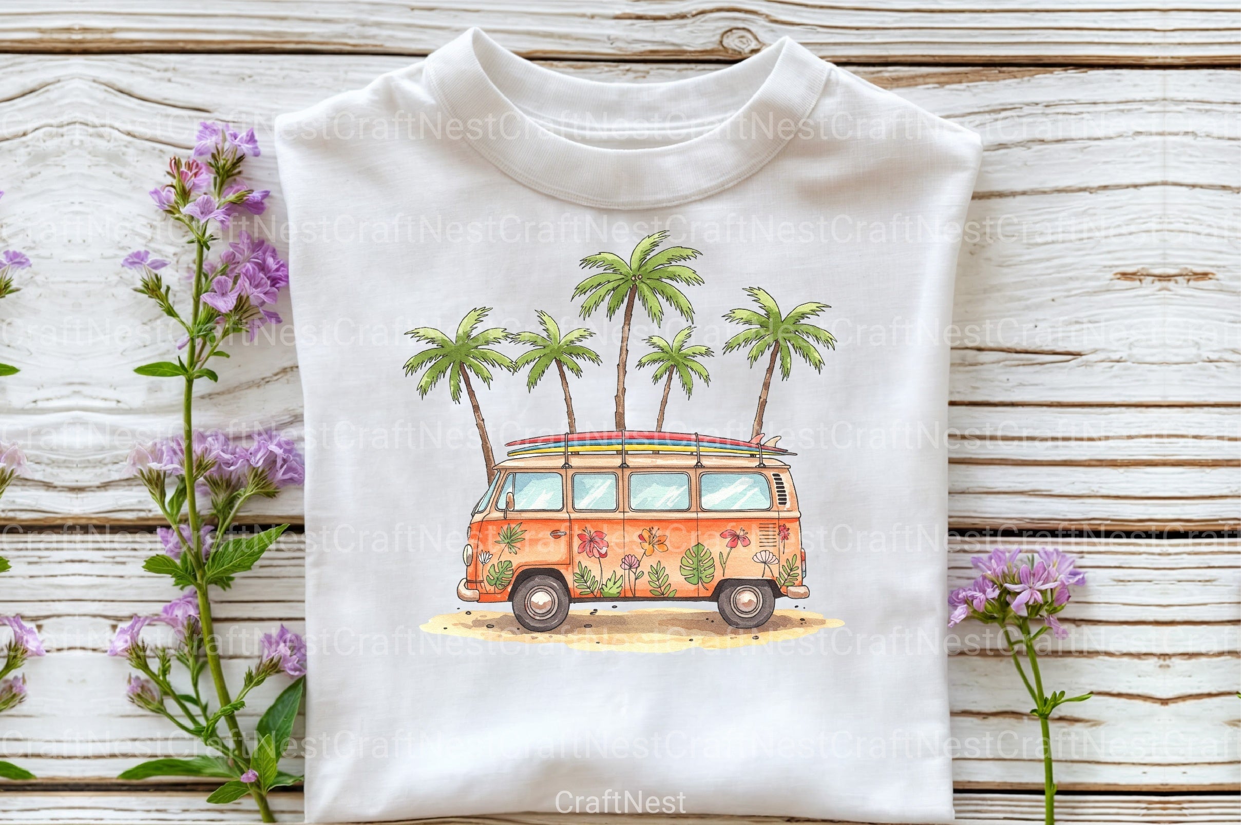 Vintage Van with Surfboards Clipart Bundle - CraftNest - Digital Crafting and Art