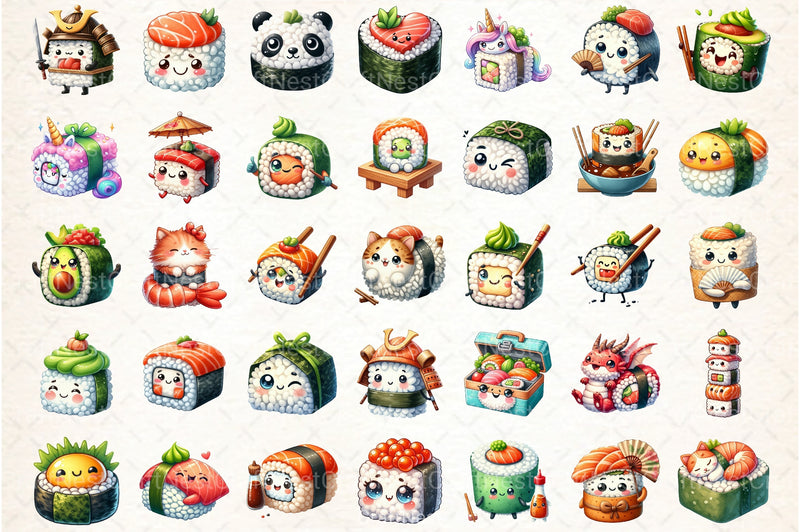 Cute Sushi Japanese Food Clipart Bundle - CraftNest - Digital Crafting and Art