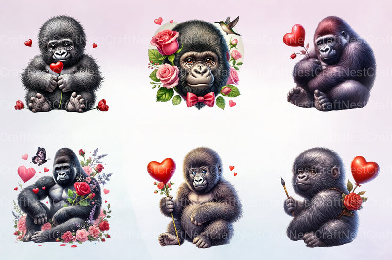 Valentine Gorilla Clipart Bundle - CraftNest - Digital Crafting and Art