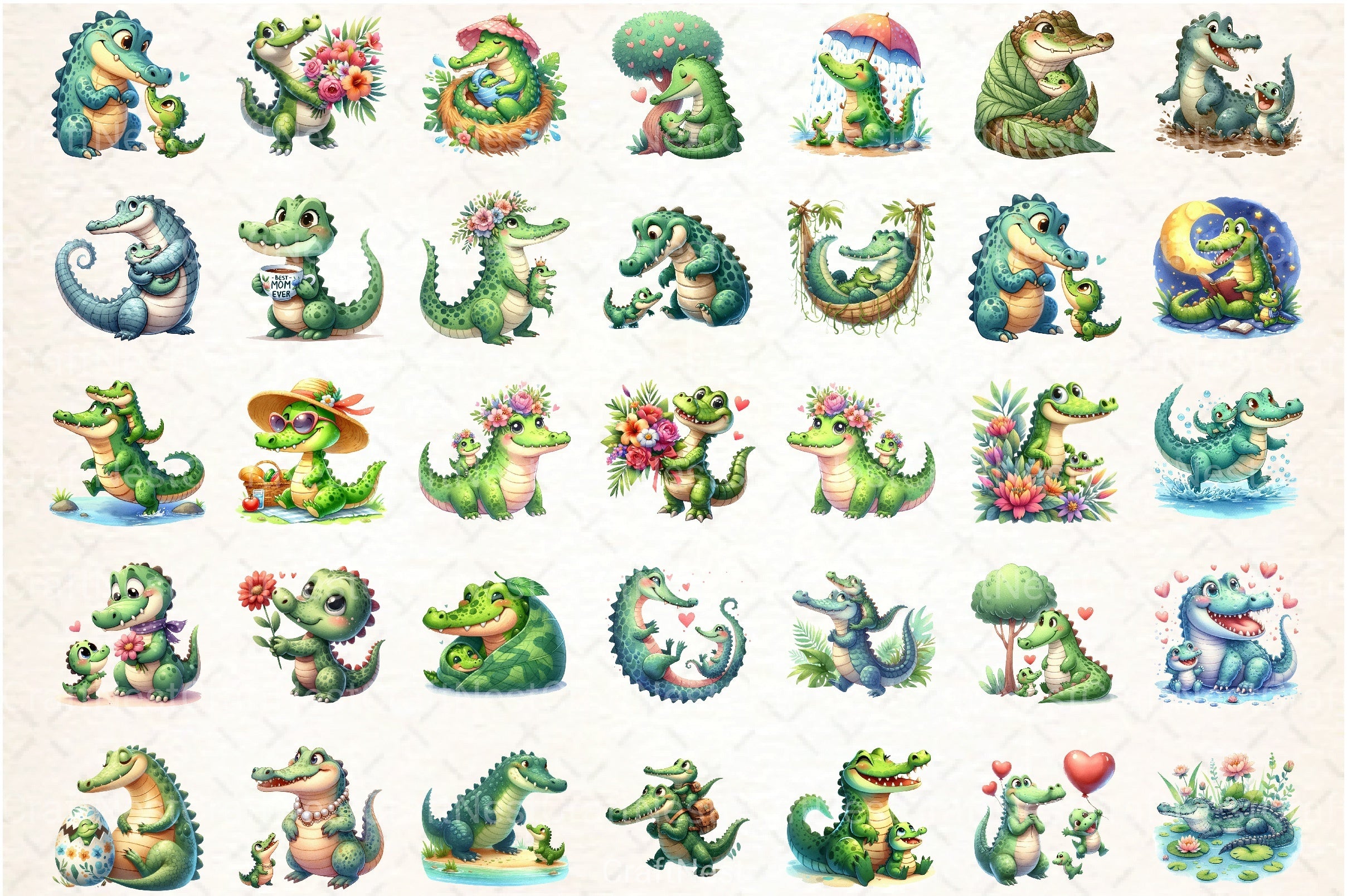 Crocodile Mother's Day Clipart Bundle - CraftNest - Digital Crafting and Art