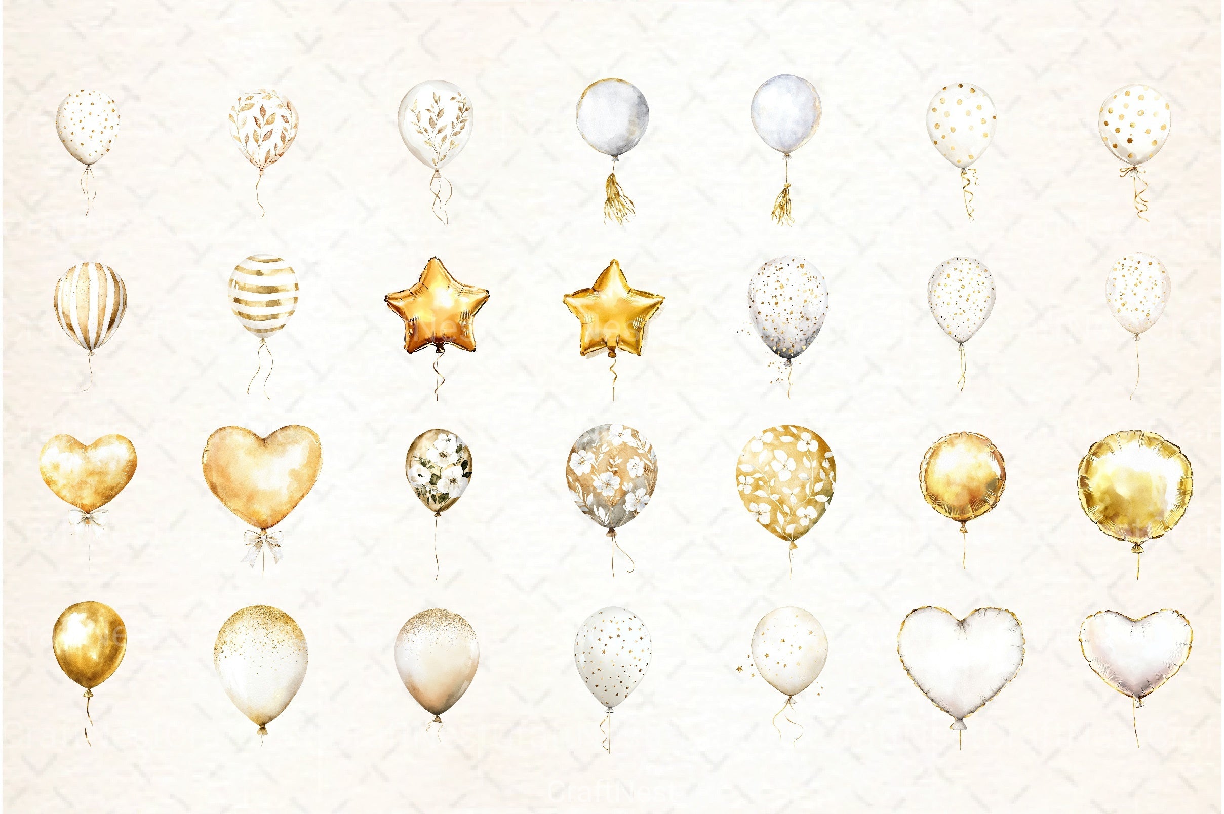 White and Gold Balloons Clipart Bundle - CraftNest - Digital Crafting and Art