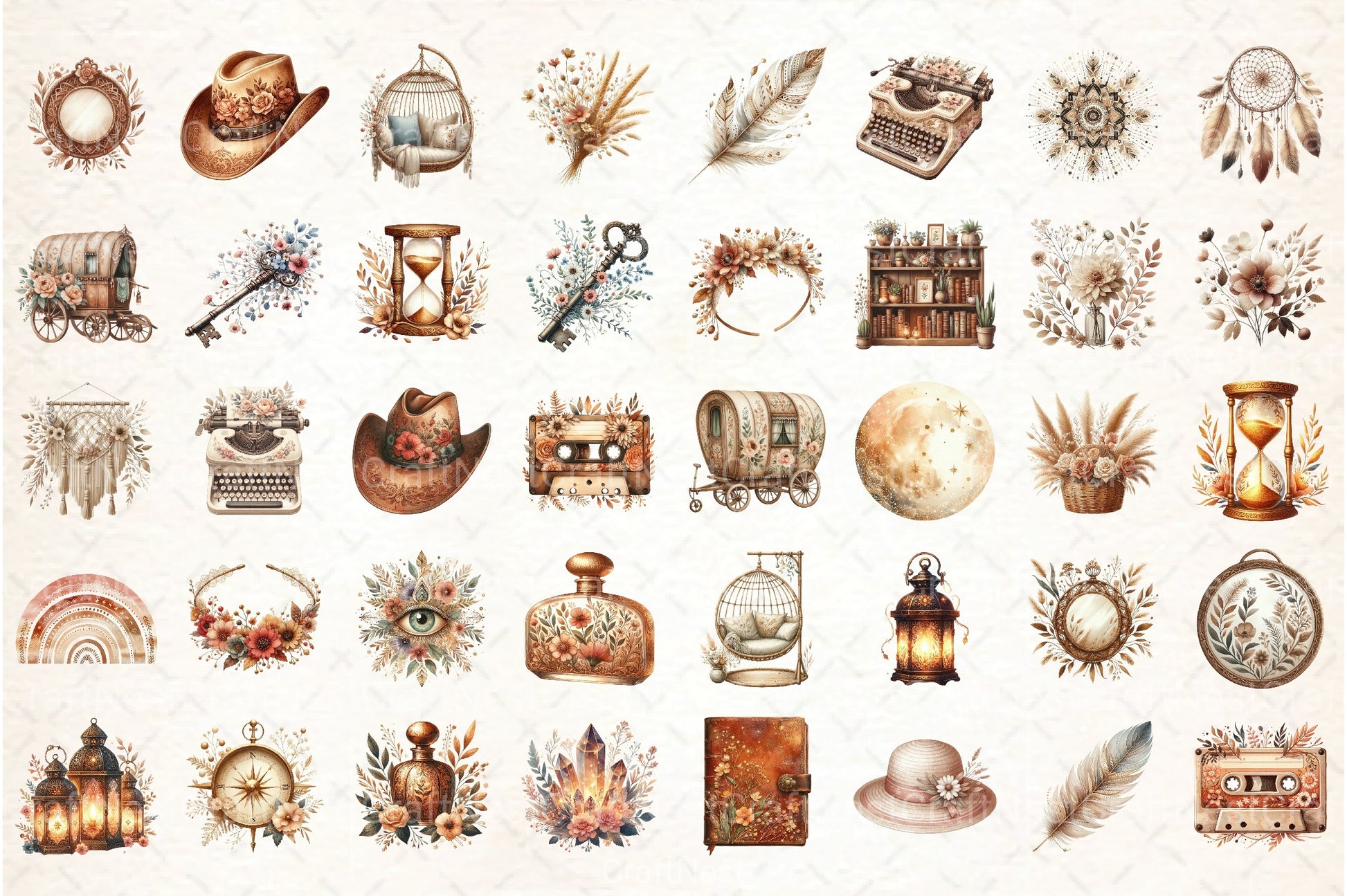 Boho Vibes Vintage Elements Clipart Bundle - CraftNest - Digital Crafting and Art