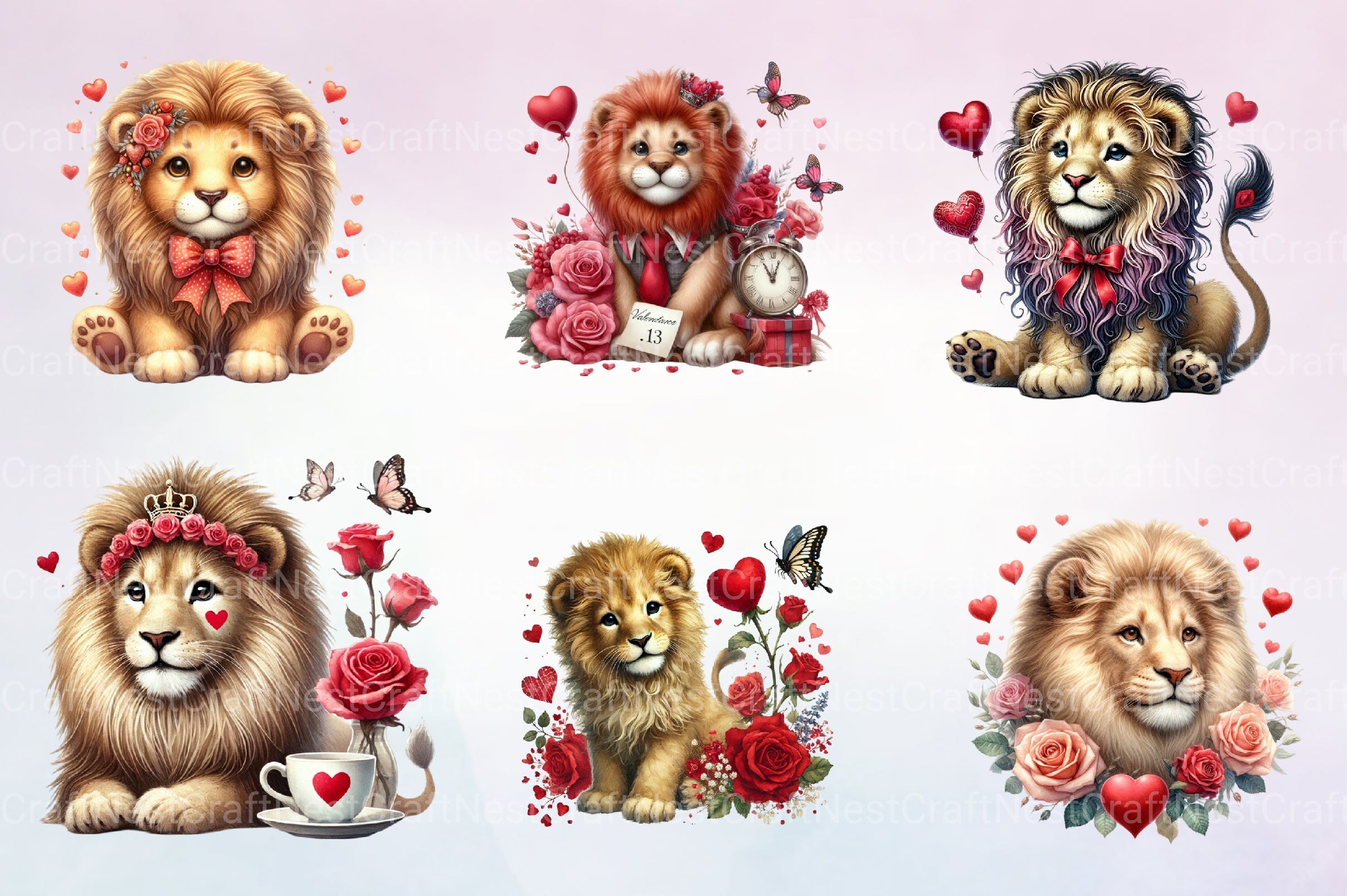 Valentine Lion Clipart Bundle - CraftNest - Digital Crafting and Art