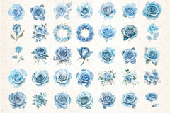 Baby Blue & Silver Glam Roses Clipart Bundle - CraftNest - Digital Crafting and Art