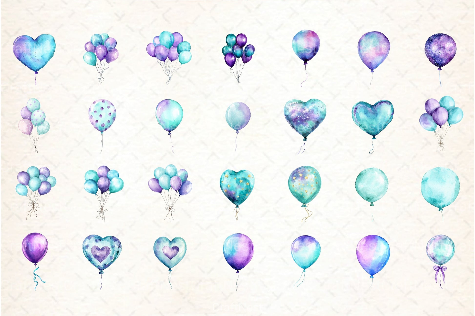 Aqua and Purple Balloons Clipart Bundle - CraftNest - Digital Crafting and Art