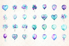 Aqua and Purple Balloons Clipart Bundle - CraftNest - Digital Crafting and Art