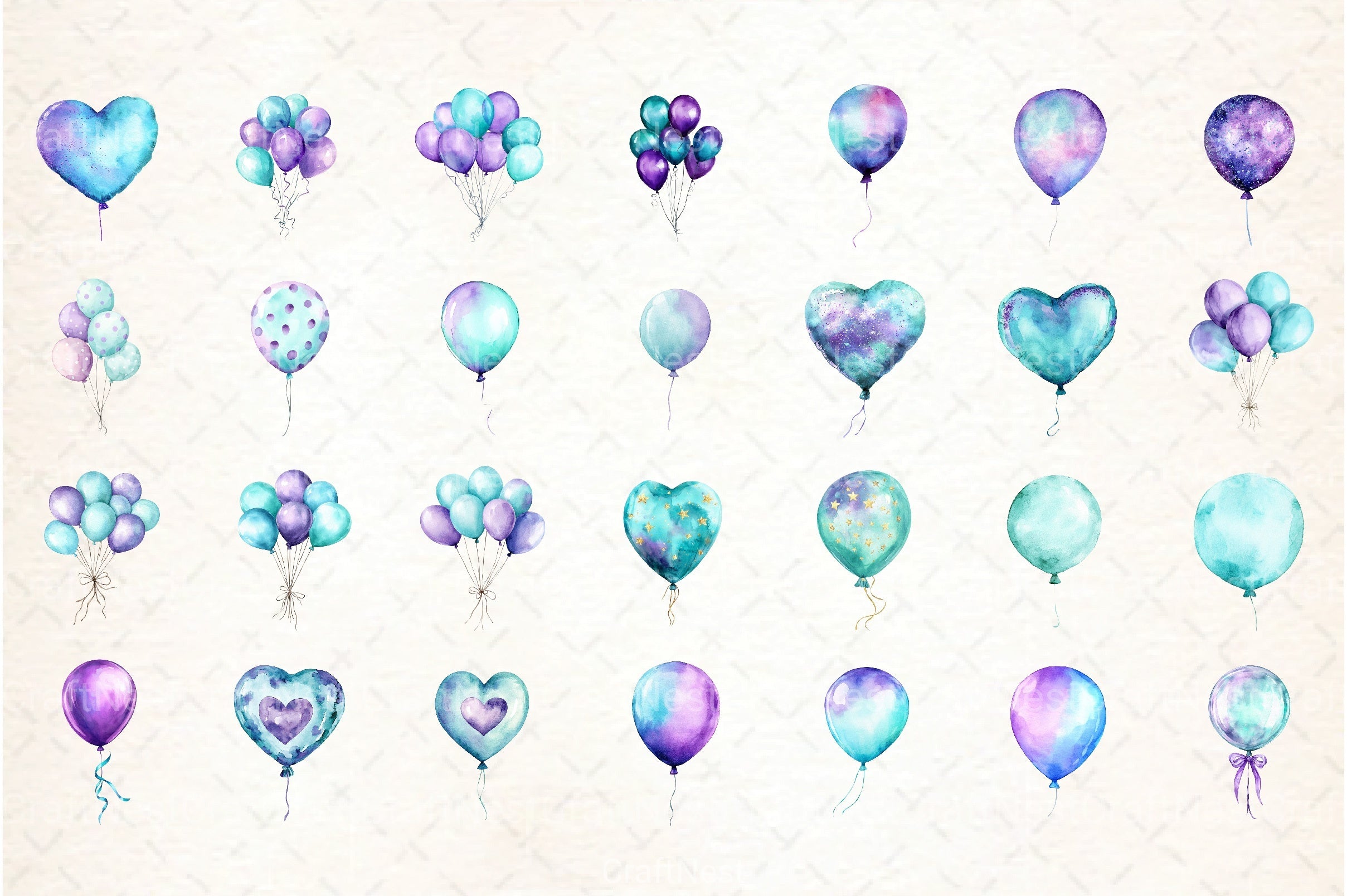 Aqua and Purple Balloons Clipart Bundle - CraftNest - Digital Crafting and Art