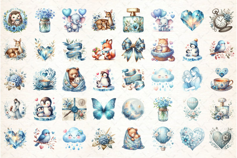 Soft Blue Mother's Day Clipart Bundle - CraftNest - Digital Crafting and Art